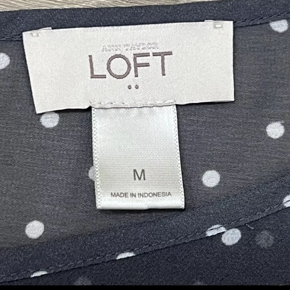 LOFT Polka Dot Sheer Top 3/4 Sleeve Top Gray Size Medium - Picture 3 of 9